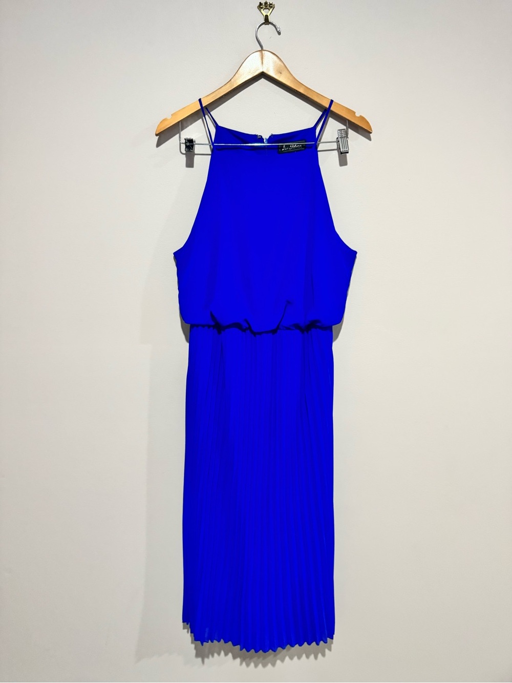 Sam Edelman Women's Lg Sleeveless Midi Dress Pleated Blouson Bodice Blue Elegant